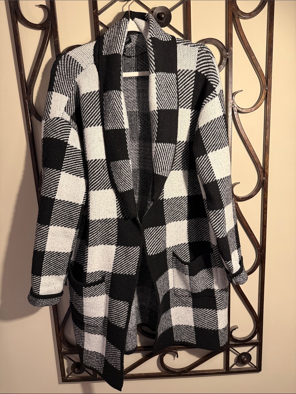 Lane Bryant Black and White Buffalo Check Open Front Cardigan